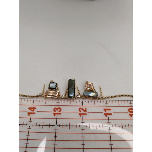 Alexis Bittar Geometric Crystal & Stone Spike Gold Adjustable Necklace 19" - Picture 6 of 6